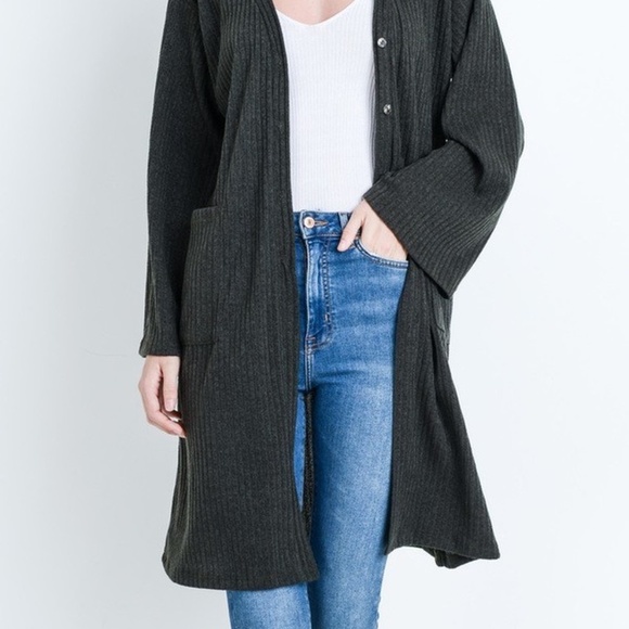 Plus Size Boxy Rib Knit Button Front Cardigan - Picture 2 of 3